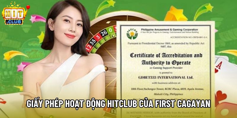 Giấy phép hoạt động HitClub của First Cagayan Giấy phép hoạt động HitClub của First Cagayan